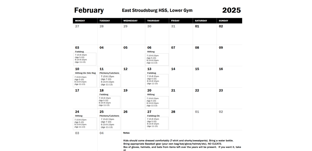 2025 Winter Calendar February