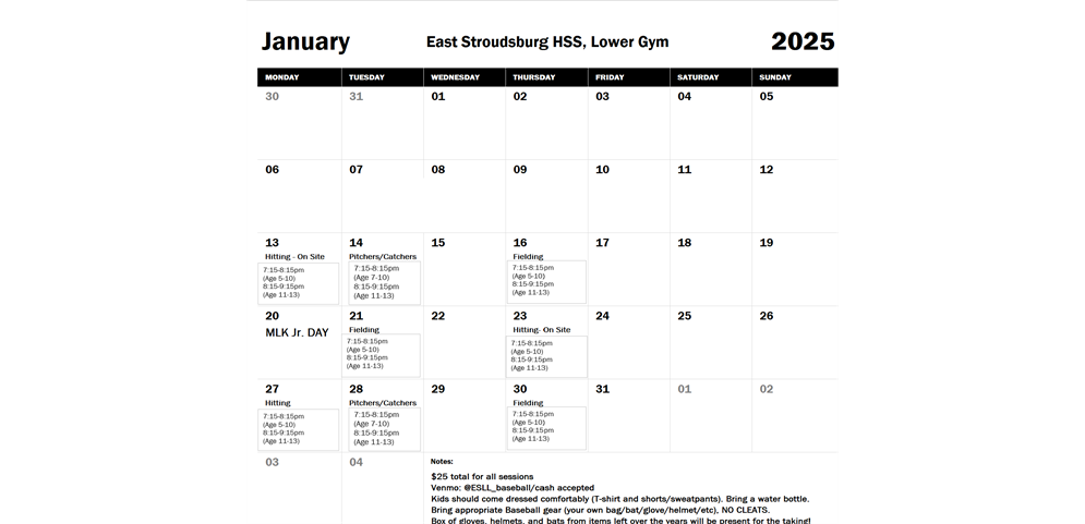 2025 Winter CalendarJanuary